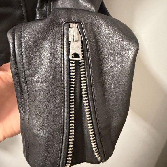 All Saints Milo Asymmetric Zip Leather Moto Jacket, Sz S - Picture 10 of 16